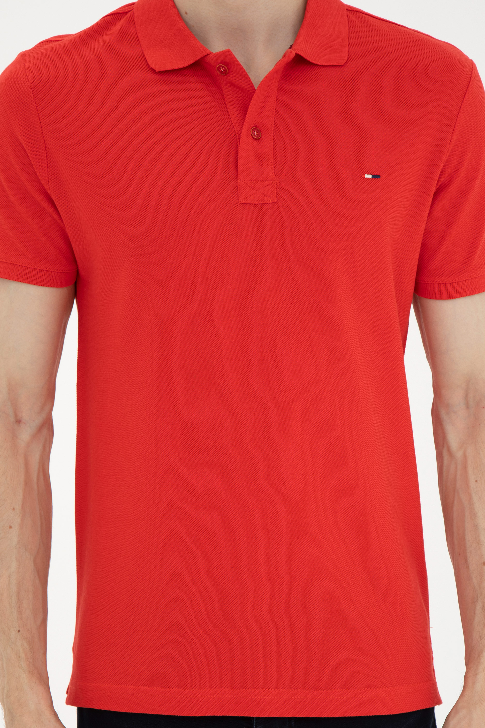 Erkek Slim Fit Polo Yaka Kırmızı Basic Tişört