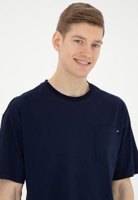 Erkek Comfort Fit Bisiklet Yaka Lacivert Tişört - 50287062011