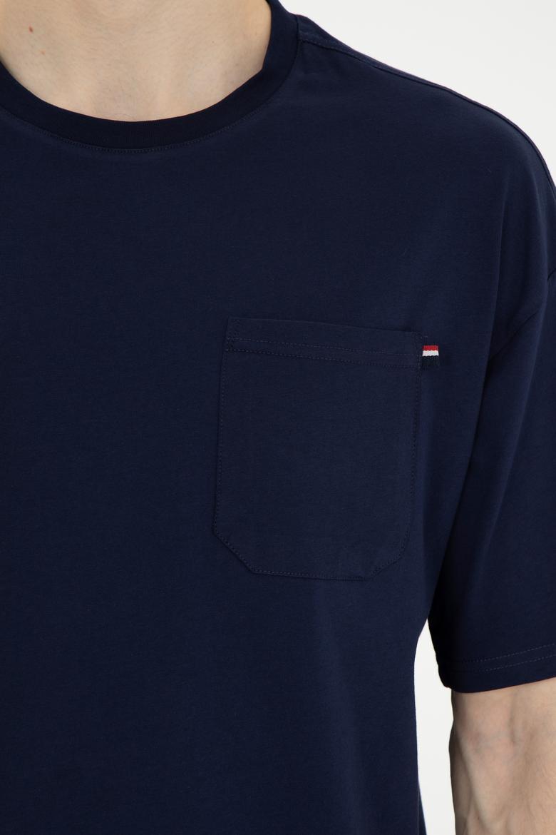 Erkek Comfort Fit Bisiklet Yaka Lacivert Tişört - 50287062011