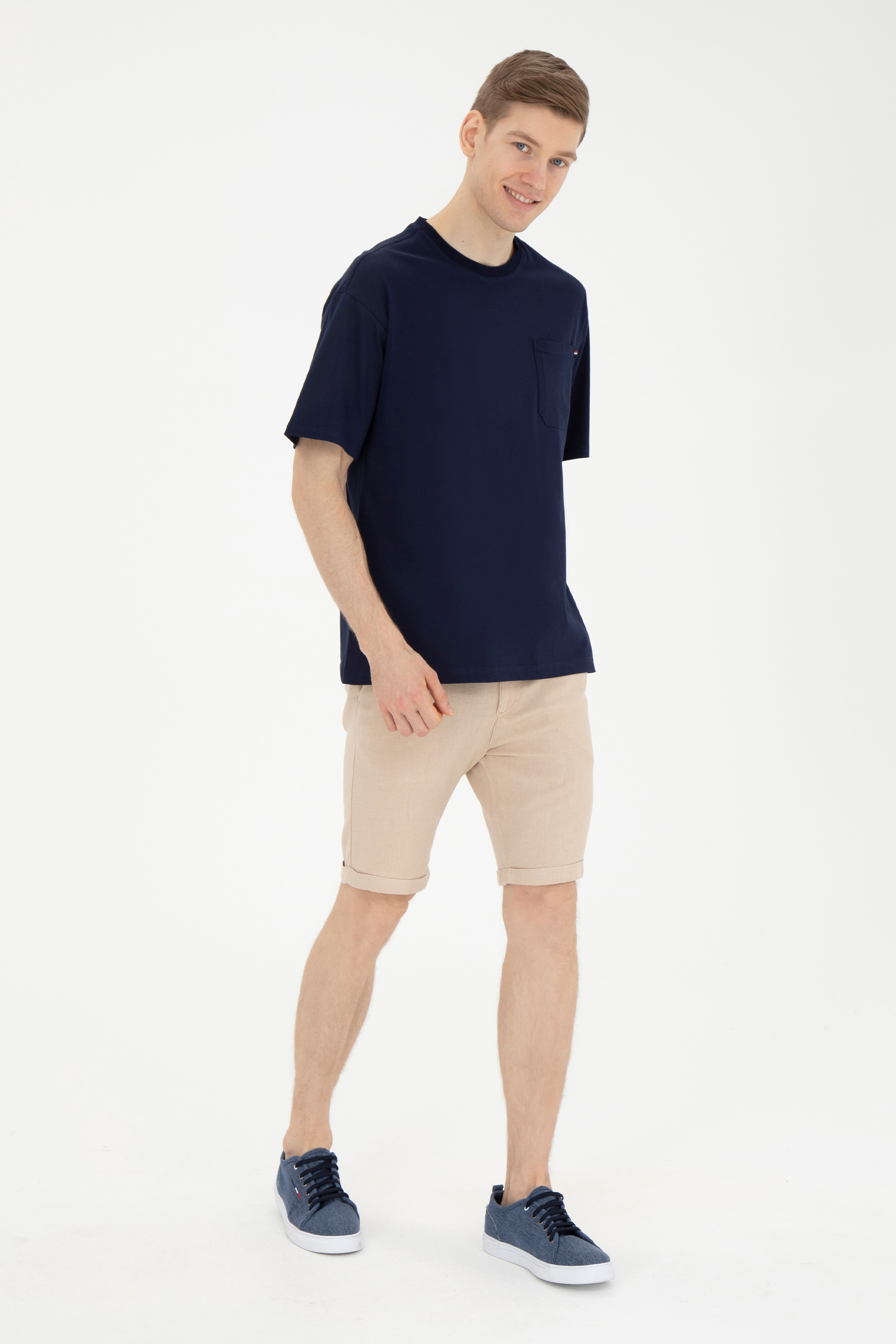 Erkek Comfort Fit Bisiklet Yaka Lacivert Tişört - Image 4