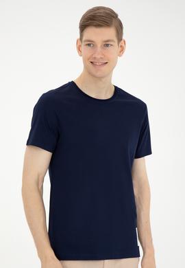 Erkek Regular Fit Bisiklet Yaka Lacivert Tişört - 50287085051