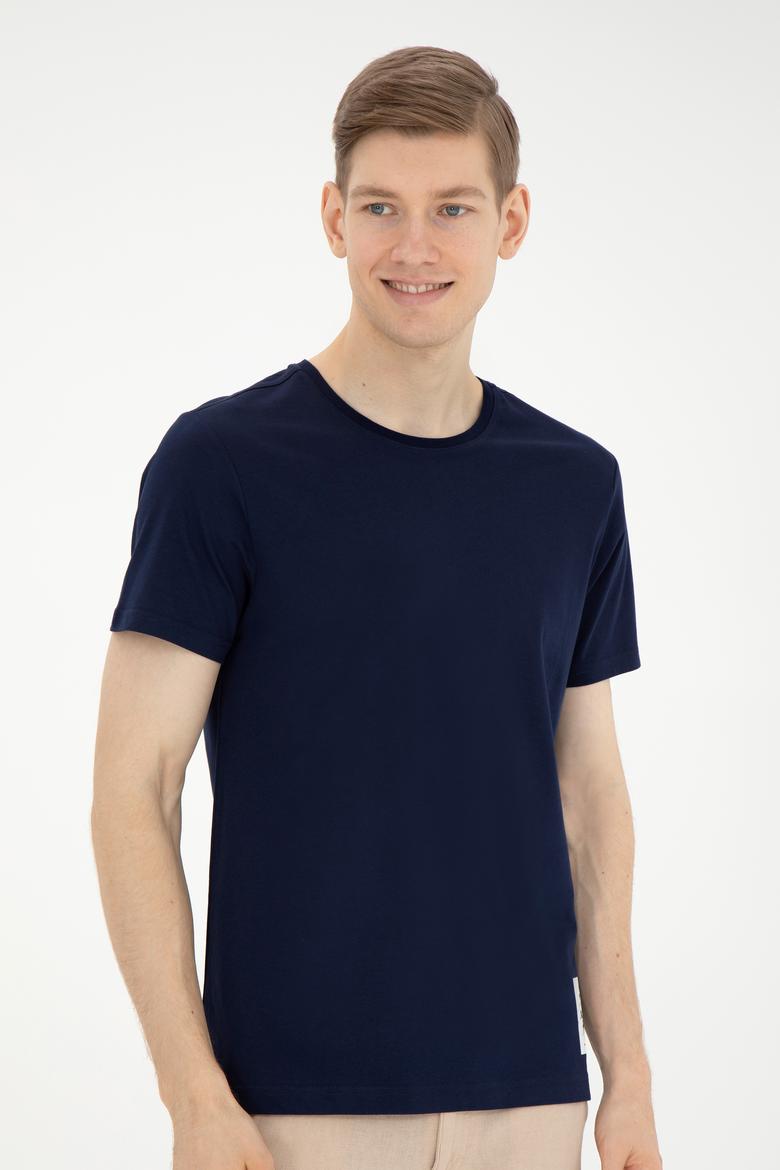 Erkek Regular Fit Bisiklet Yaka Lacivert Tişört - 50287085051