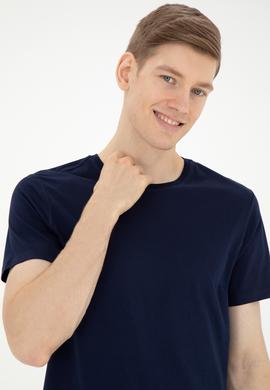 Erkek Regular Fit Bisiklet Yaka Lacivert Tişört - 50287085051