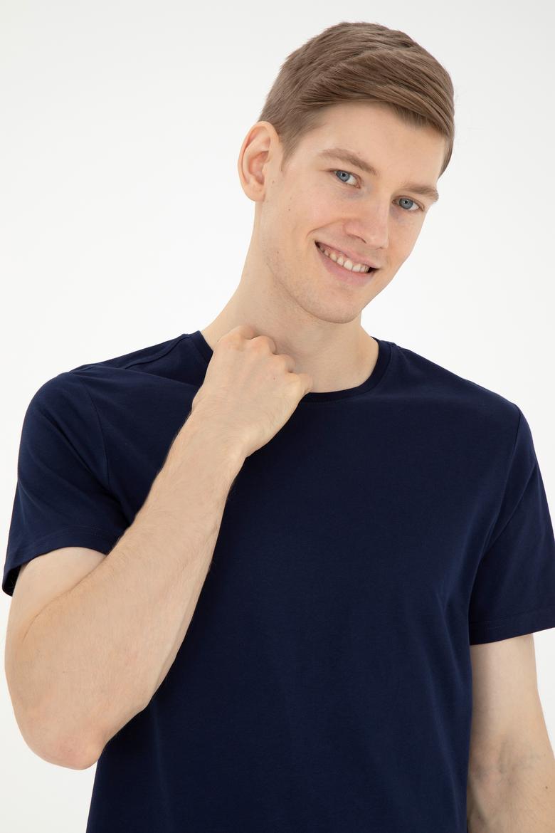 Erkek Regular Fit Bisiklet Yaka Lacivert Tişört - 50287085051