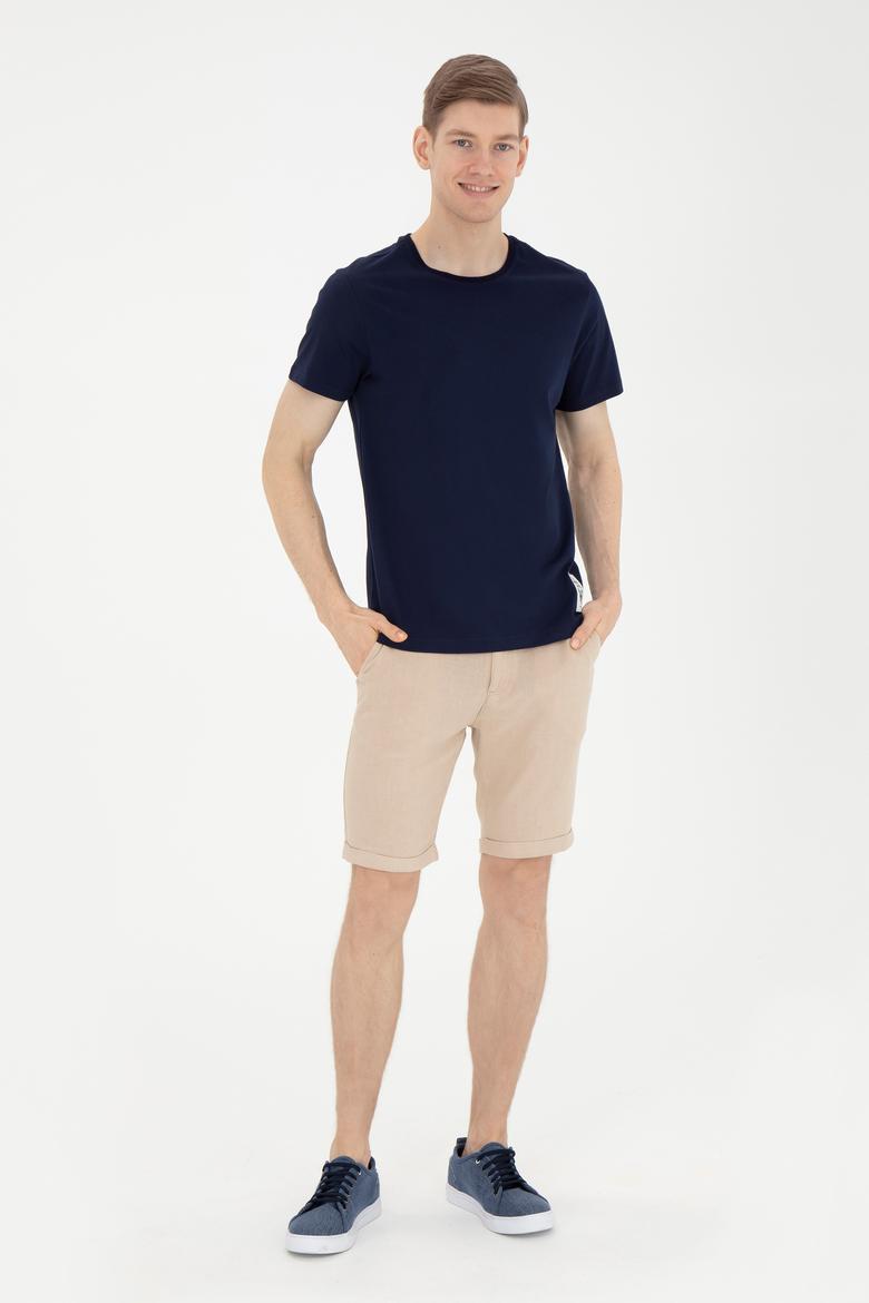 Erkek Regular Fit Bisiklet Yaka Lacivert Tişört - 50287085051