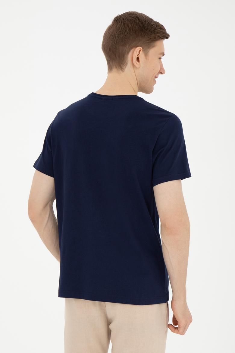 Erkek Regular Fit Bisiklet Yaka Lacivert Tişört - 50287085051