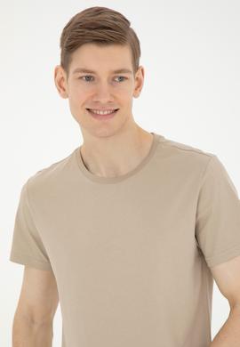 Erkek Regular Fit Bisiklet Yaka Açık Haki Tişört - 50287085009