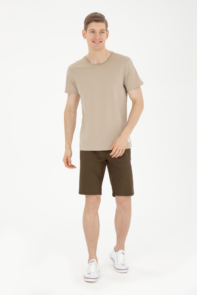 Erkek Regular Fit Bisiklet Yaka Açık Haki Tişört - 50287085009