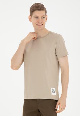 Erkek Regular Fit Bisiklet Yaka Açık Haki Tişört - 50287085009