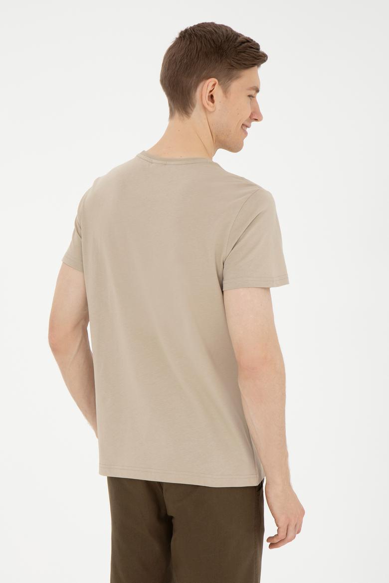 Erkek Regular Fit Bisiklet Yaka Açık Haki Tişört - 50287085009