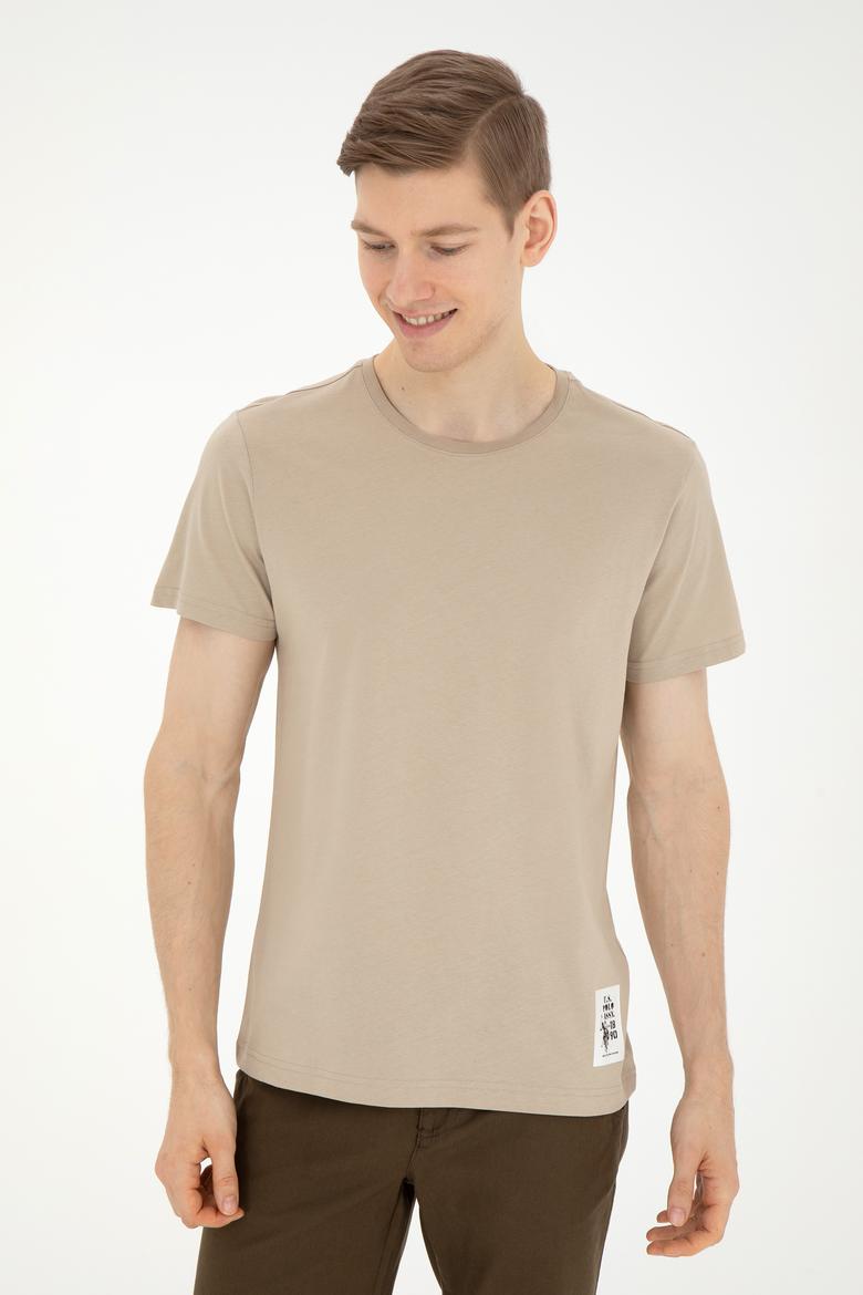 Erkek Regular Fit Bisiklet Yaka Açık Haki Tişört - 50287085009