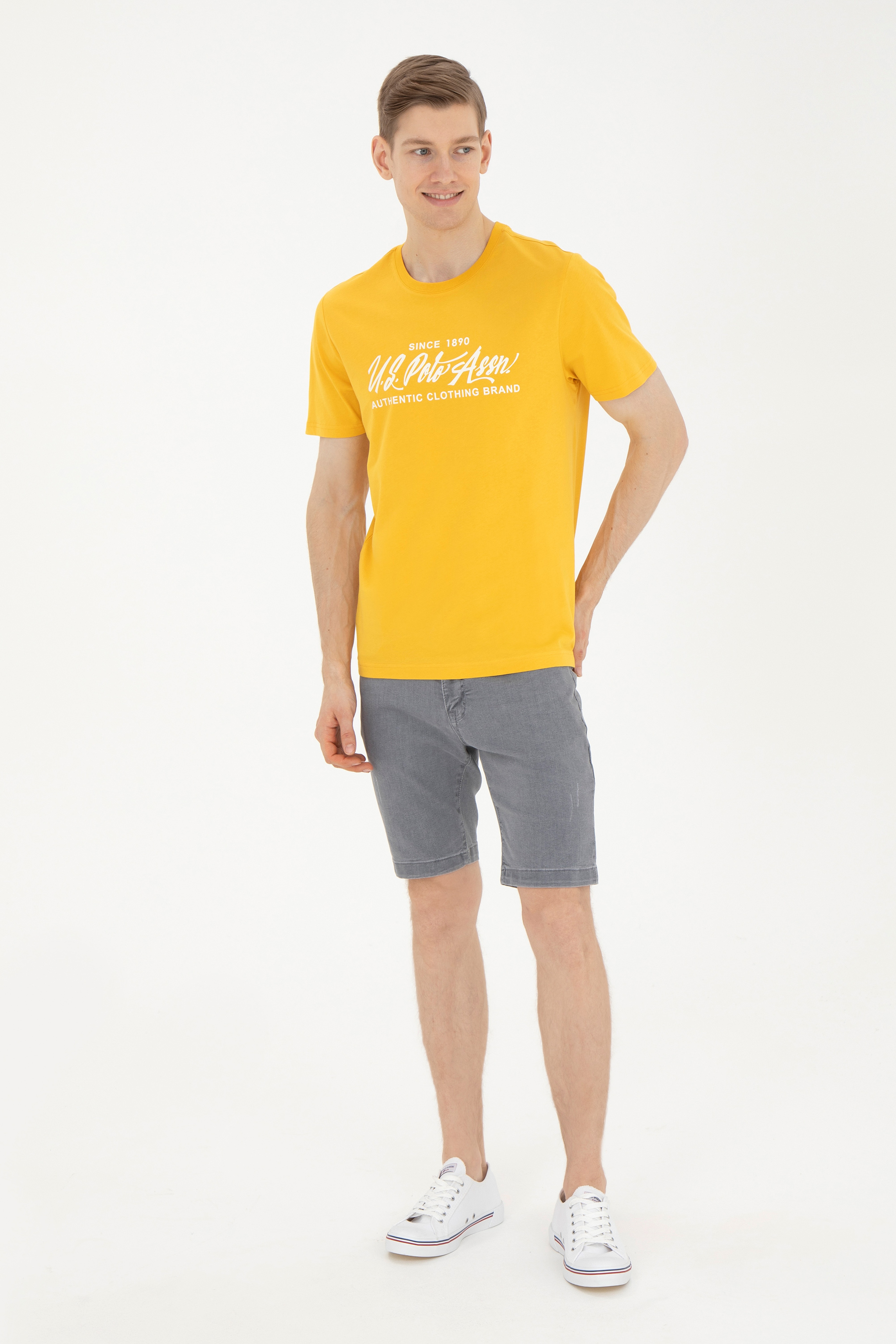 Erkek Regular Fit Bisiklet Yaka Safran Tişört - Image 4