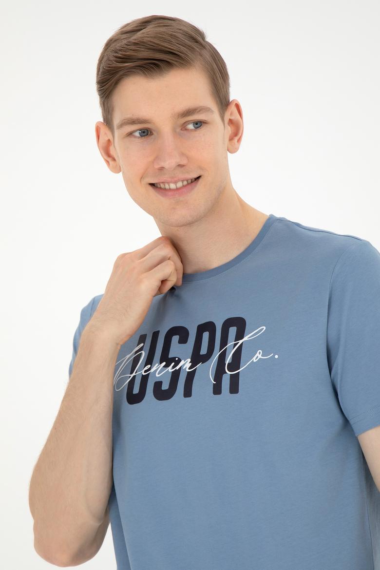 Erkek Bisiklet Yaka İndigo Tişört - 50287081031