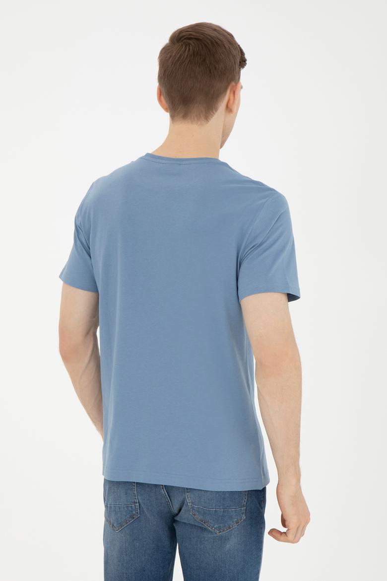 Erkek Bisiklet Yaka İndigo Tişört - 50287081031