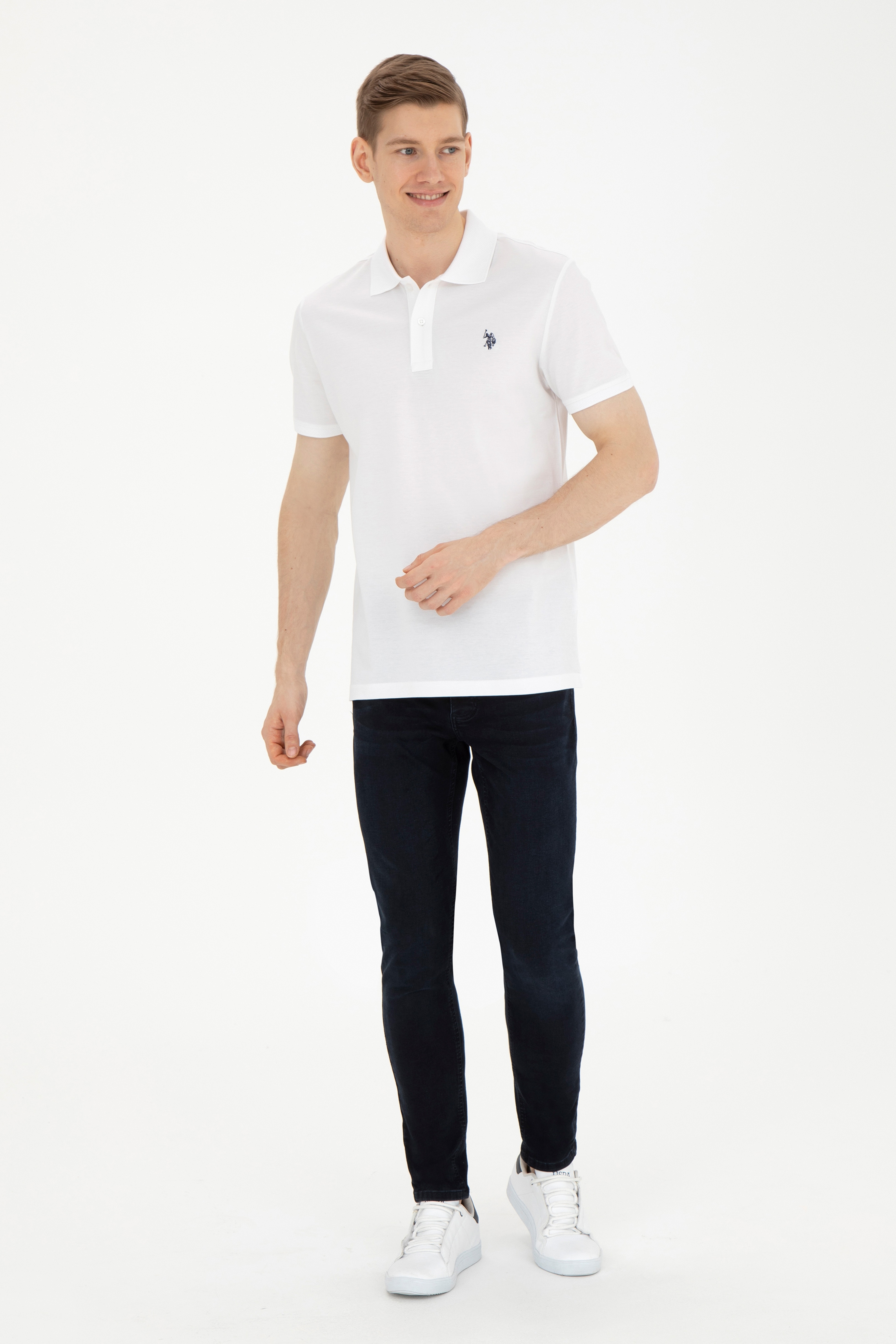 Erkek Regular Fit Polo Yaka Beyaz Tişört - Image 4