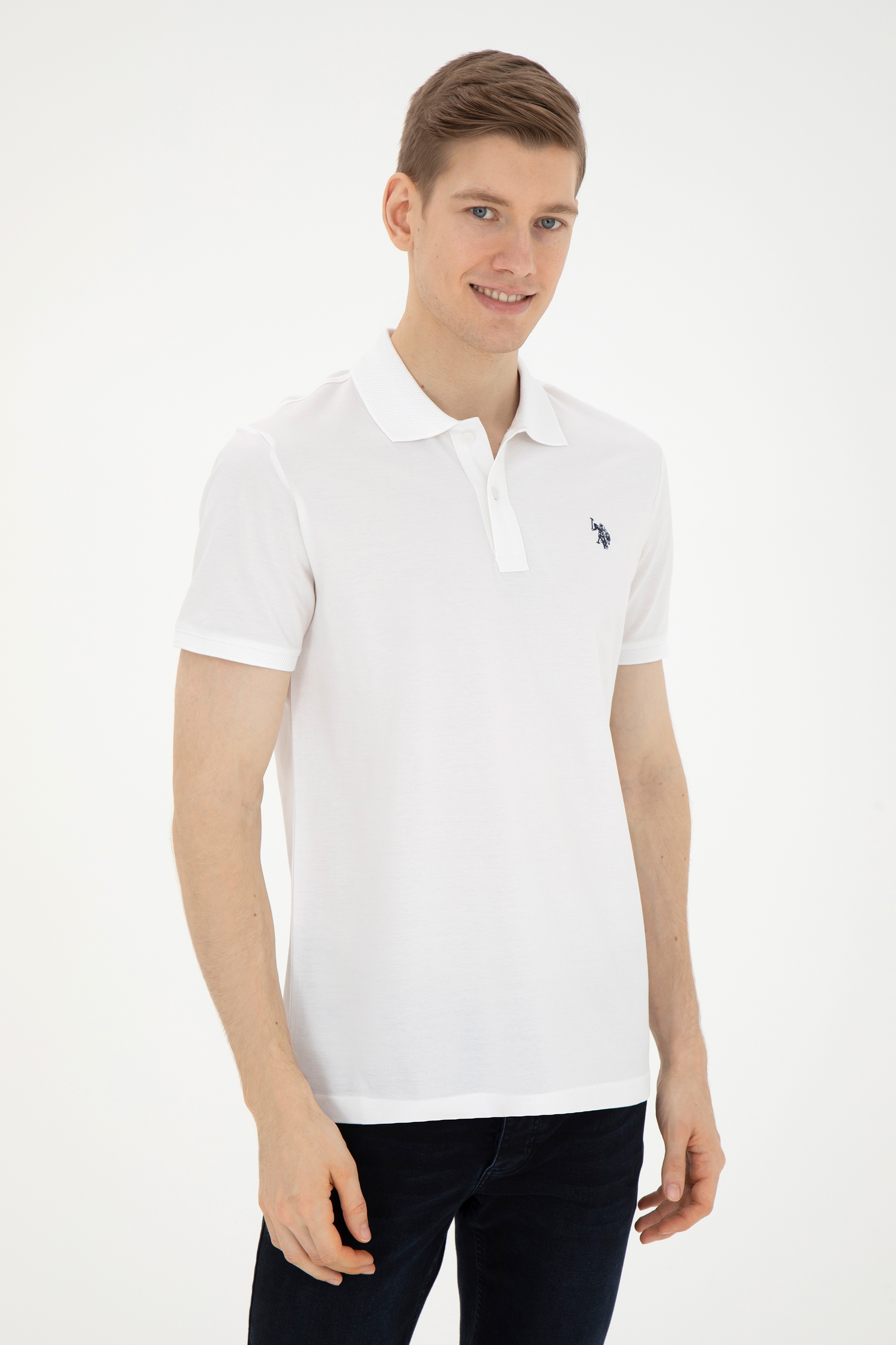 Erkek Regular Fit Polo Yaka Beyaz Tişört - Image 3