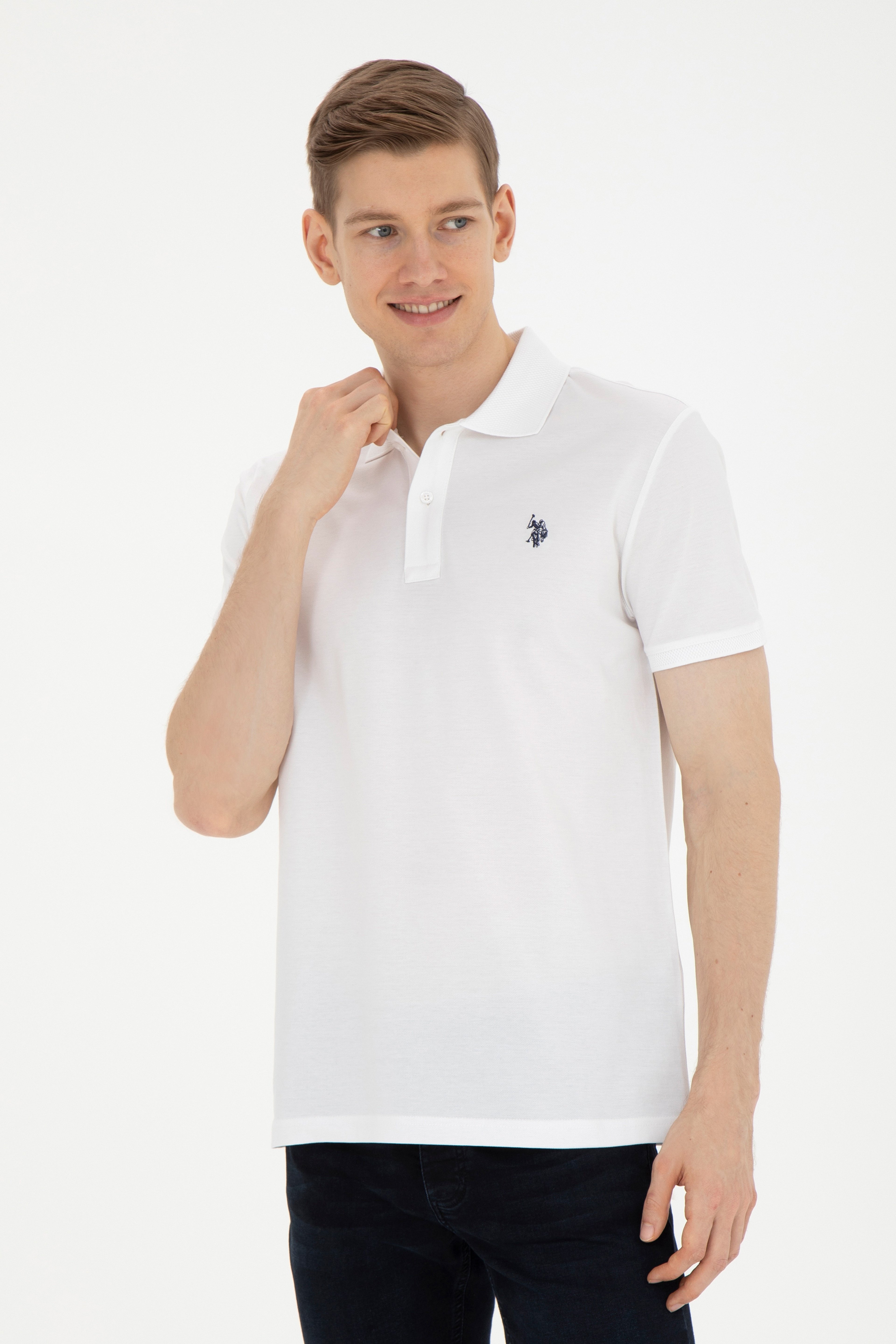 Erkek Regular Fit Polo Yaka Beyaz Tişört - Image 1