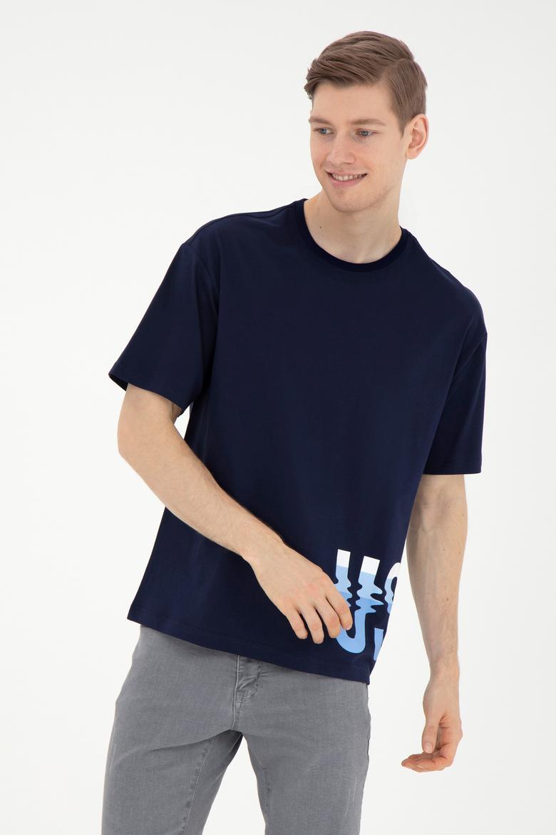 Erkek Comfort Fit Bisiklet Yaka Lacivert Tişört - 50287061016