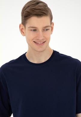 Erkek Comfort Fit Bisiklet Yaka Lacivert Tişört - 50287061016