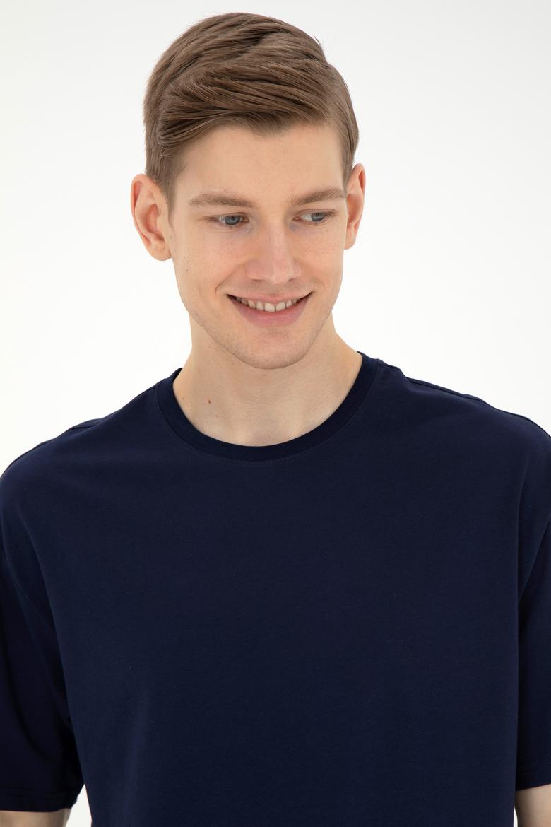 Erkek Comfort Fit Bisiklet Yaka Lacivert Tişört - 50287061016