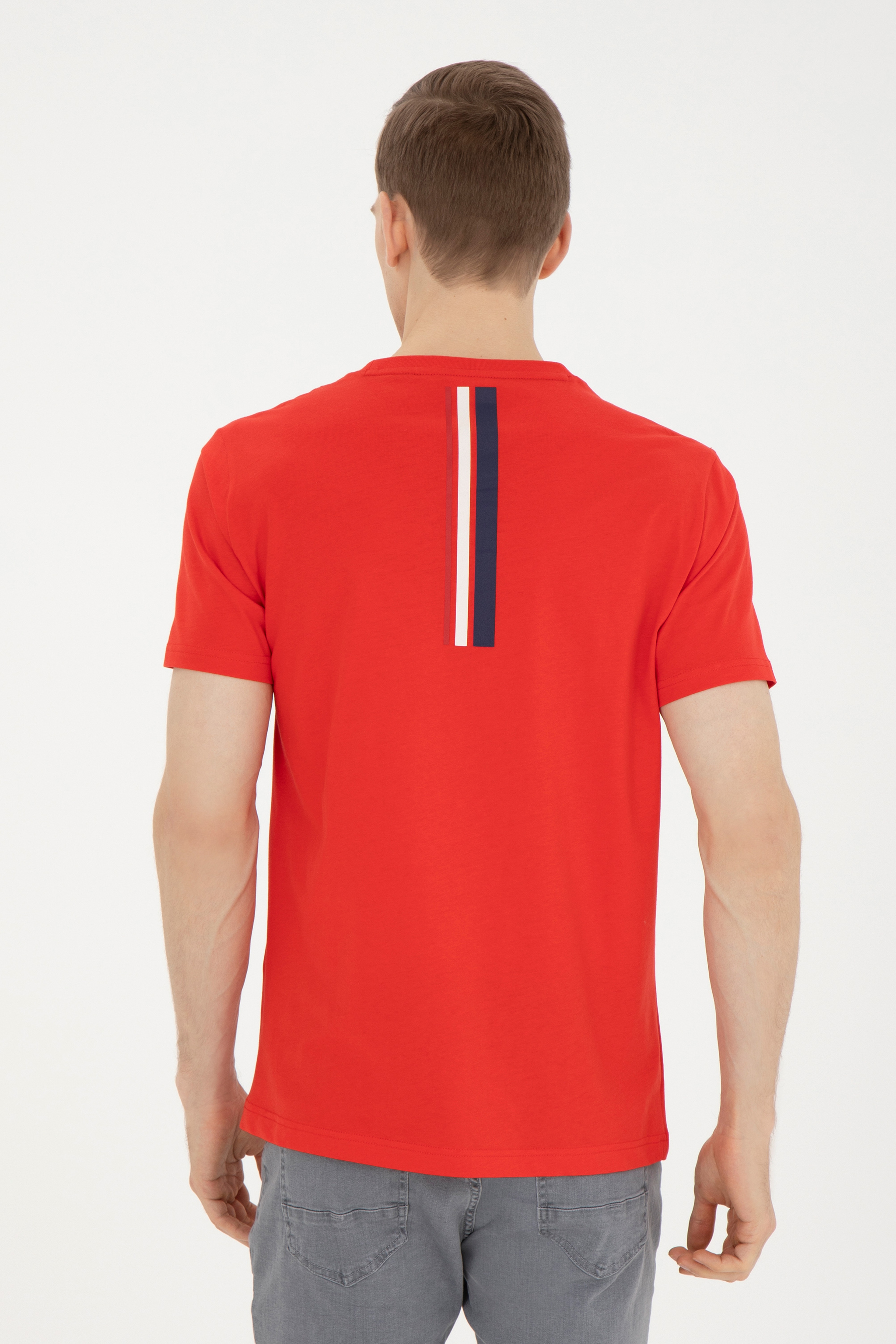 Erkek Regular Fit Bisiklet Yaka Kırmızı Tişört - Image 5