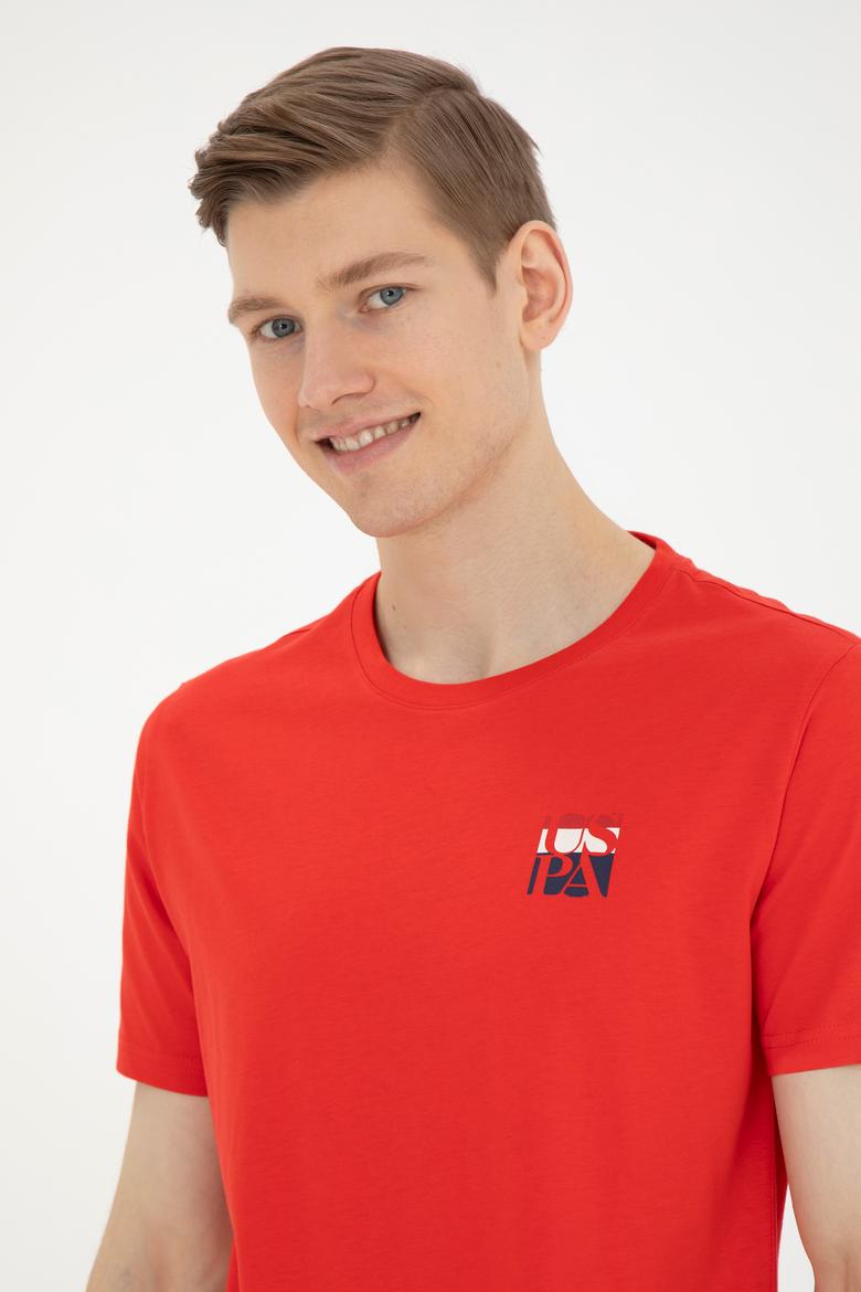 Erkek Regular Fit Bisiklet Yaka Kırmızı Tişört - 50287084071