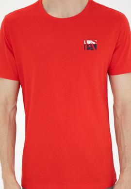 Erkek Regular Fit Bisiklet Yaka Kırmızı Tişört - 50287084071