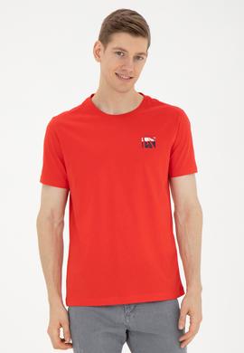 Erkek Regular Fit Bisiklet Yaka Kırmızı Tişört - 50287084071