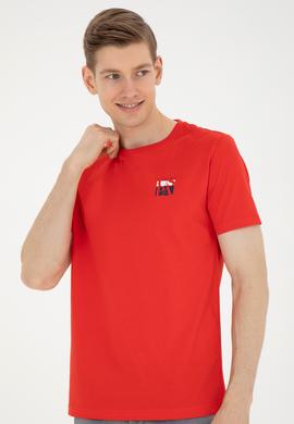 Erkek Regular Fit Bisiklet Yaka Kırmızı Tişört - 50287084071