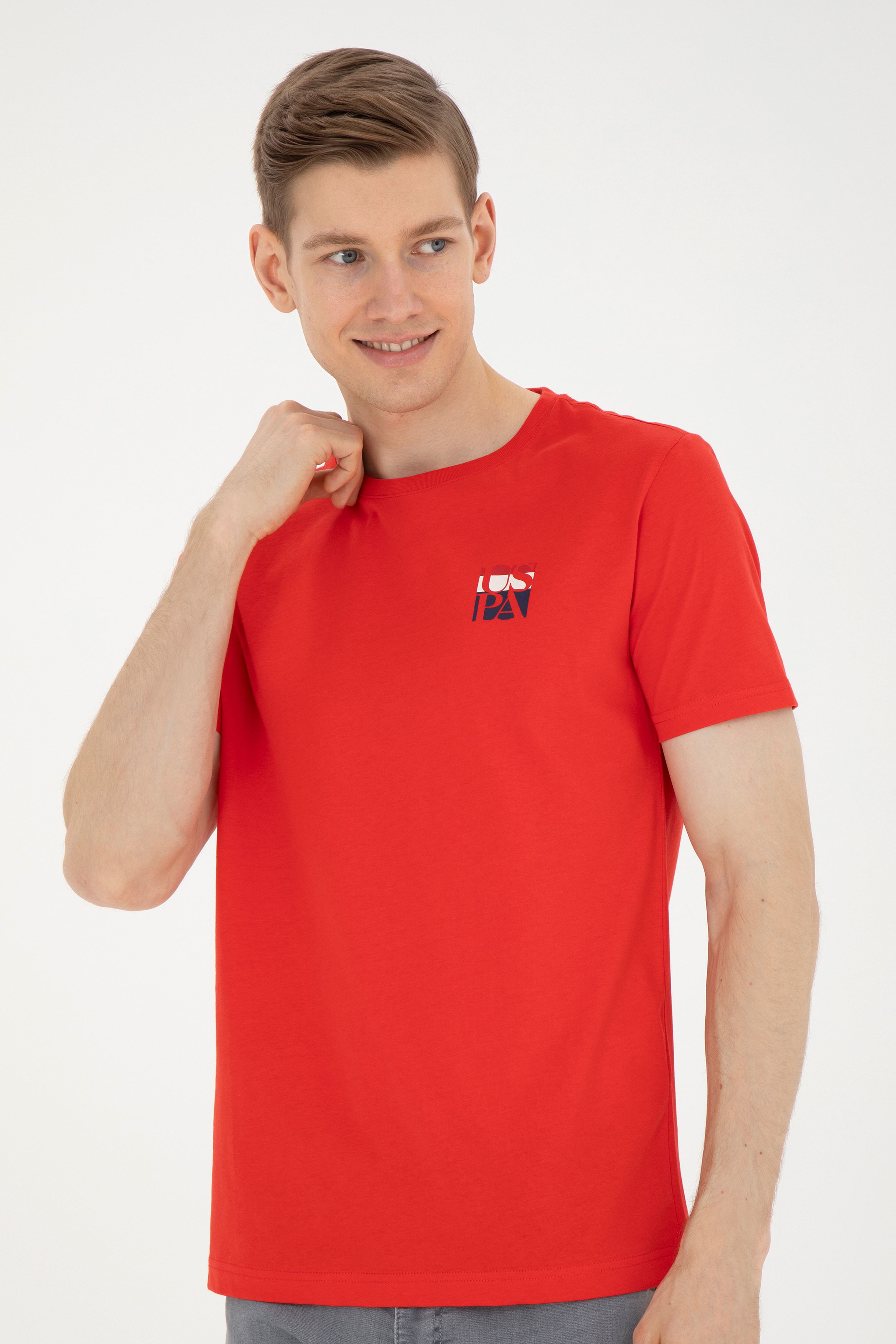 Erkek Regular Fit Bisiklet Yaka Kırmızı Tişört - Image 3