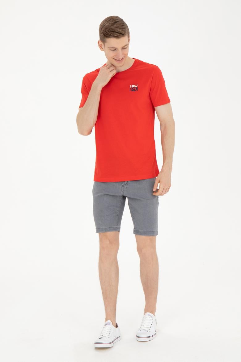 Erkek Regular Fit Bisiklet Yaka Kırmızı Tişört - 50287084071