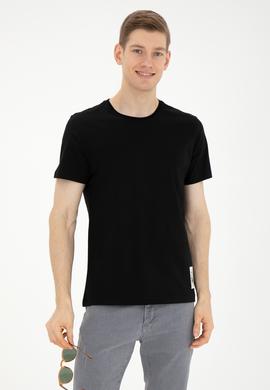 Erkek Regular Fit Bisiklet Yaka Siyah Tişört - 50287085041