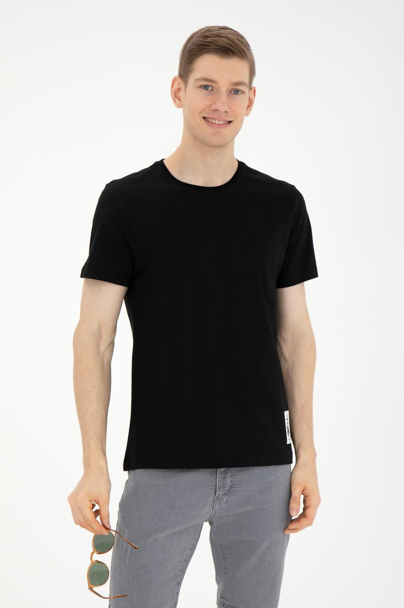 Erkek Regular Fit Bisiklet Yaka Siyah Tişört