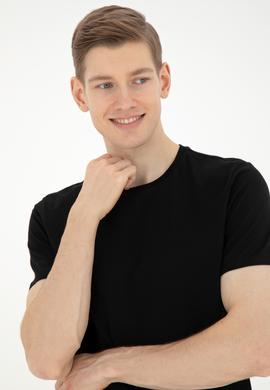 Erkek Regular Fit Bisiklet Yaka Siyah Tişört - 50287085041