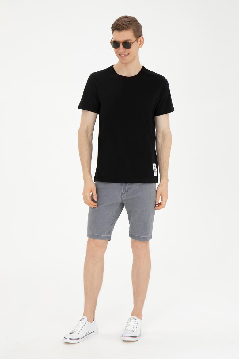 Erkek Regular Fit Bisiklet Yaka Siyah Tişört - 50287085041