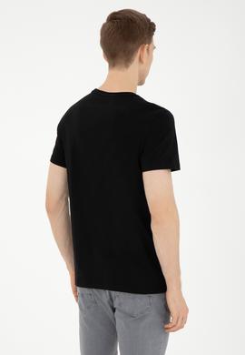 Erkek Regular Fit Bisiklet Yaka Siyah Tişört - 50287085041