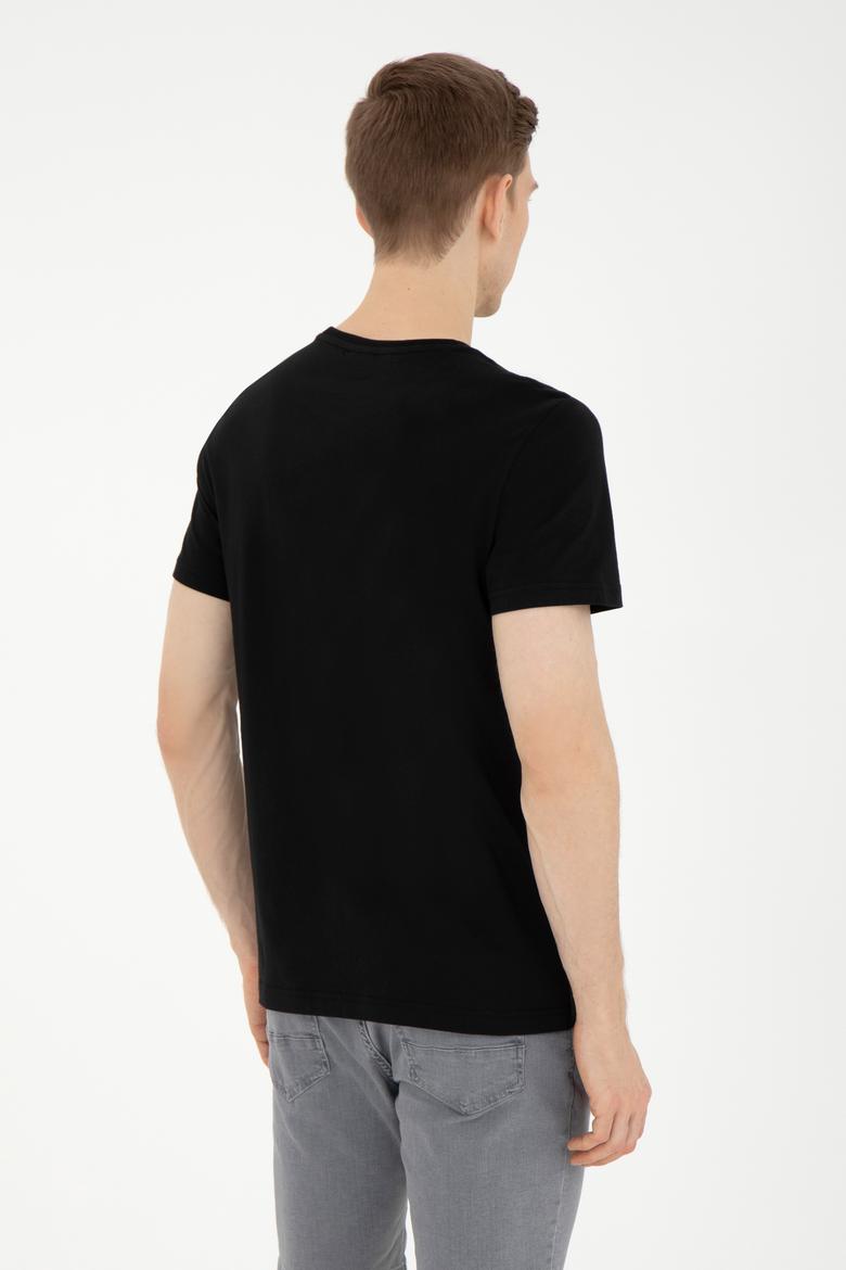 Erkek Regular Fit Bisiklet Yaka Siyah Tişört - 50287085041