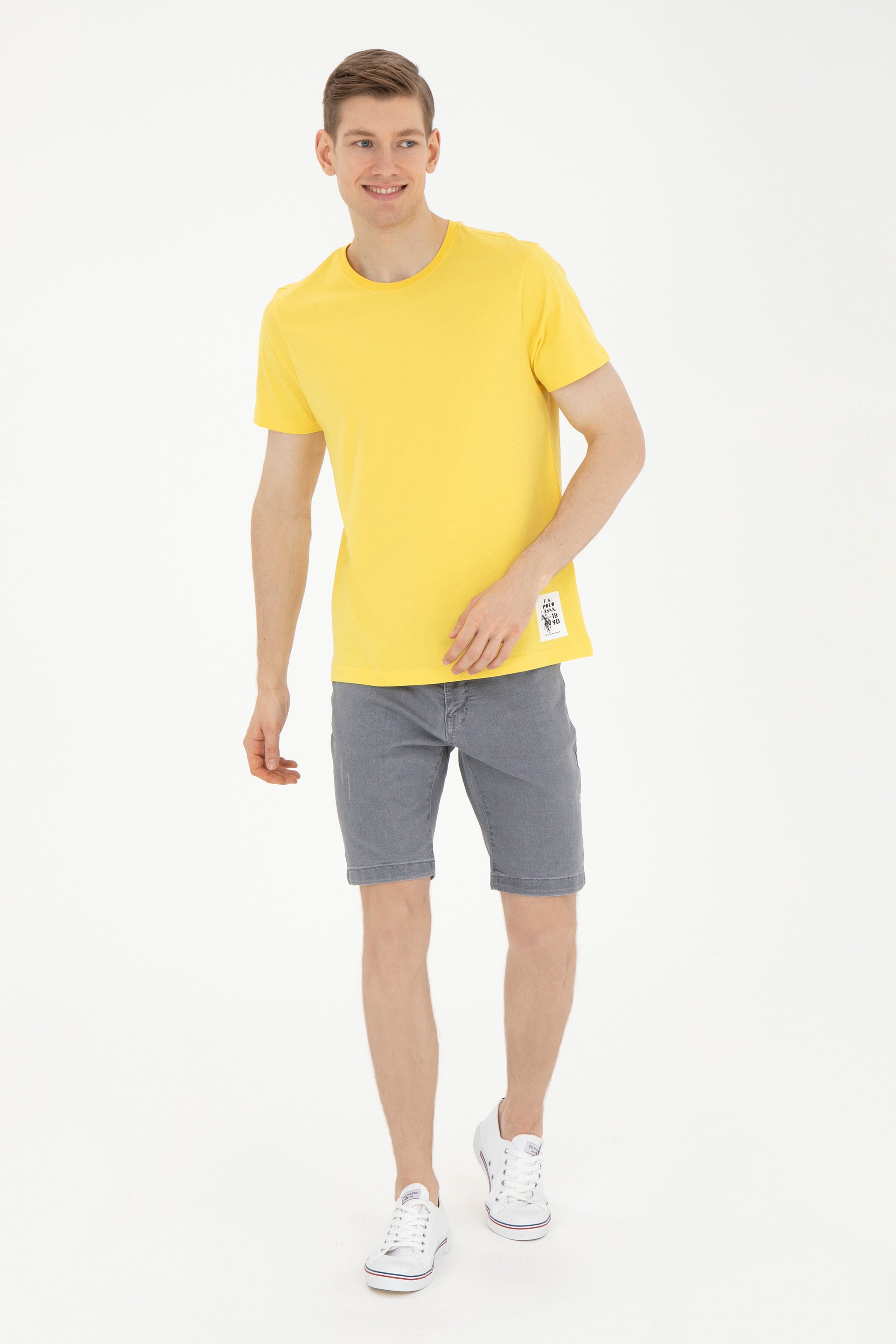 Erkek Regular Fit Bisiklet Yaka Sarı Tişört