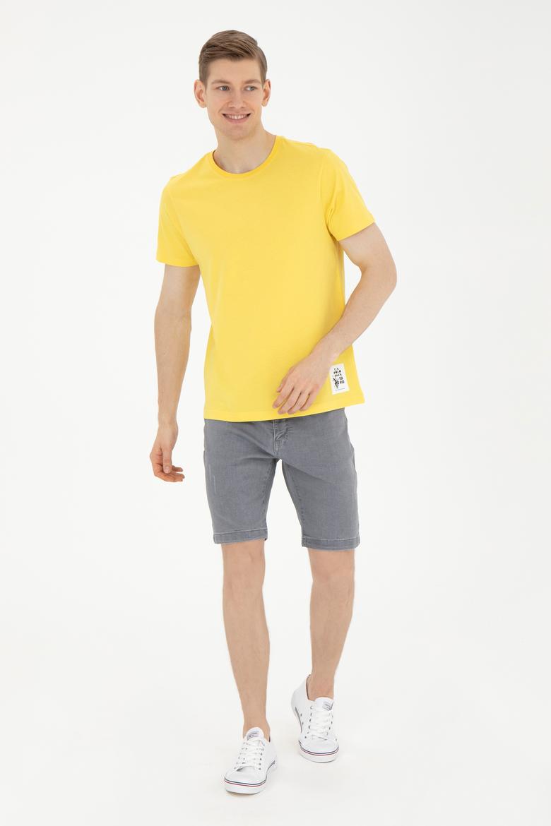 Erkek Regular Fit Bisiklet Yaka Sarı Tişört - 50287085021