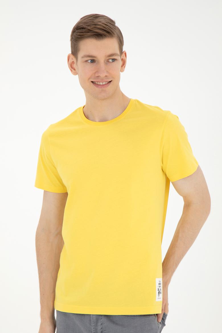 Erkek Regular Fit Bisiklet Yaka Sarı Tişört