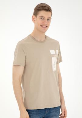 Erkek Regular Fit Bisiklet Yaka Açık Haki Tişört - 50287048021