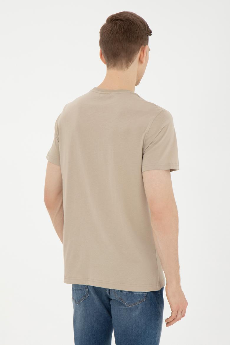 Erkek Regular Fit Bisiklet Yaka Açık Haki Tişört - 50287048021