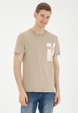 Erkek Regular Fit Bisiklet Yaka Açık Haki Tişört - 50287048021