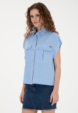 Kadın Mavi Kısa Kollu Gömlek - 50263192005