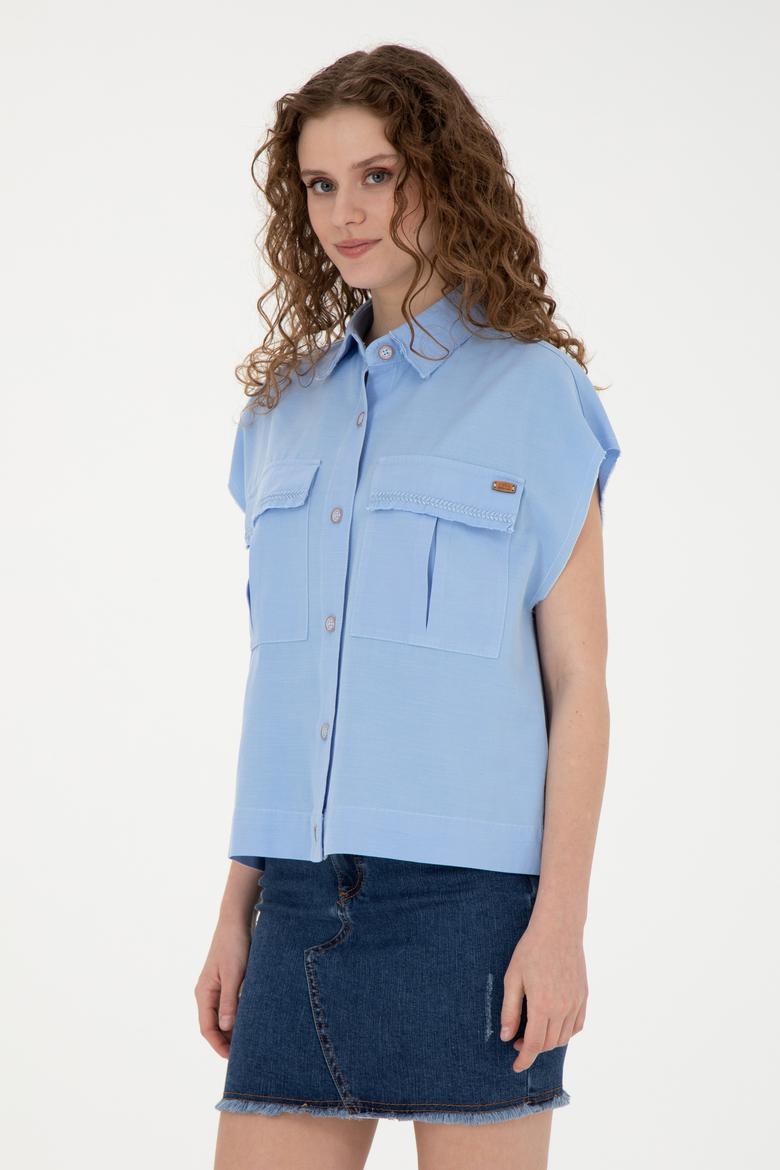 Kadın Mavi Kısa Kollu Gömlek - 50263192005