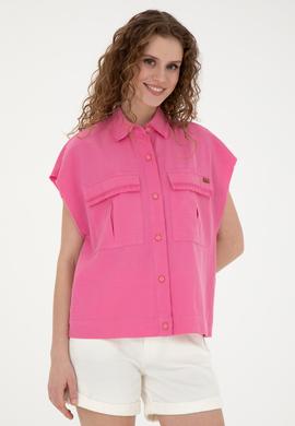 Kadın Pembe Kısa Kollu Gömlek - 50263192010