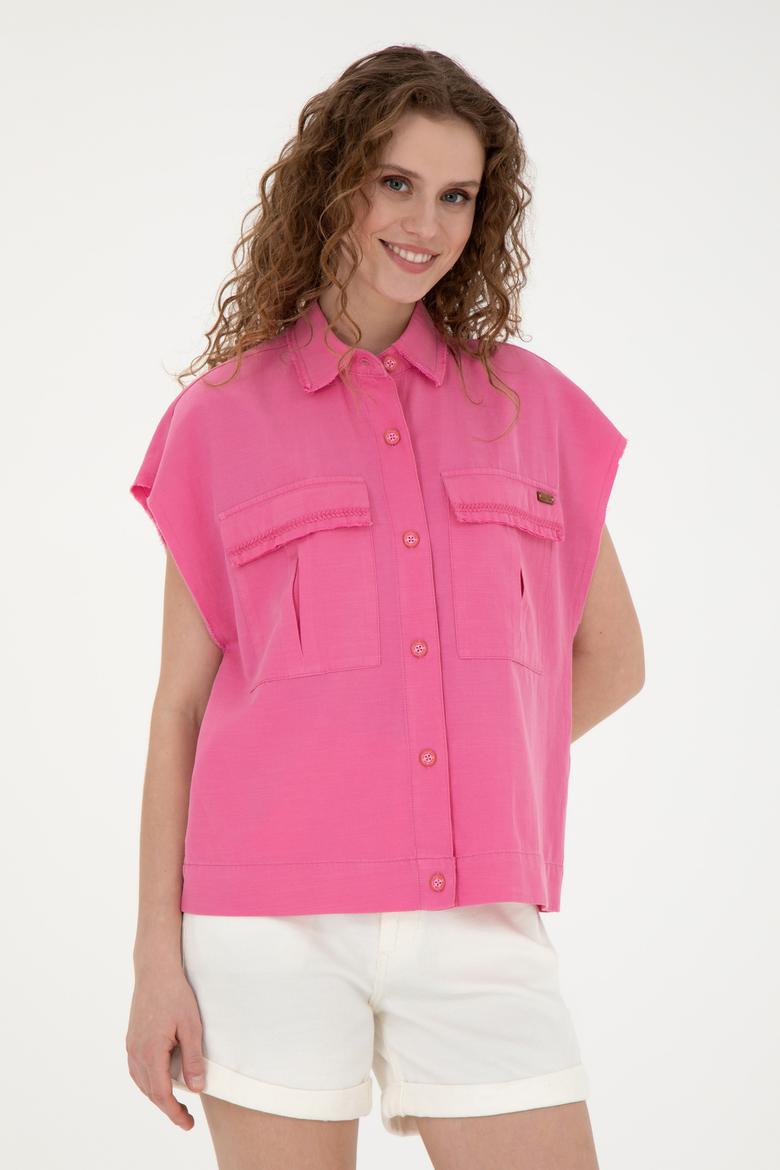 Kadın Pembe Kısa Kollu Gömlek
