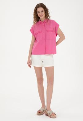 Kadın Pembe Kısa Kollu Gömlek - 50263192010