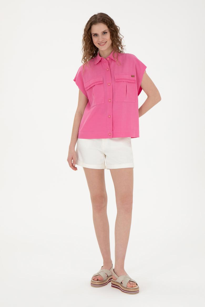 Kadın Pembe Kısa Kollu Gömlek - 50263192010