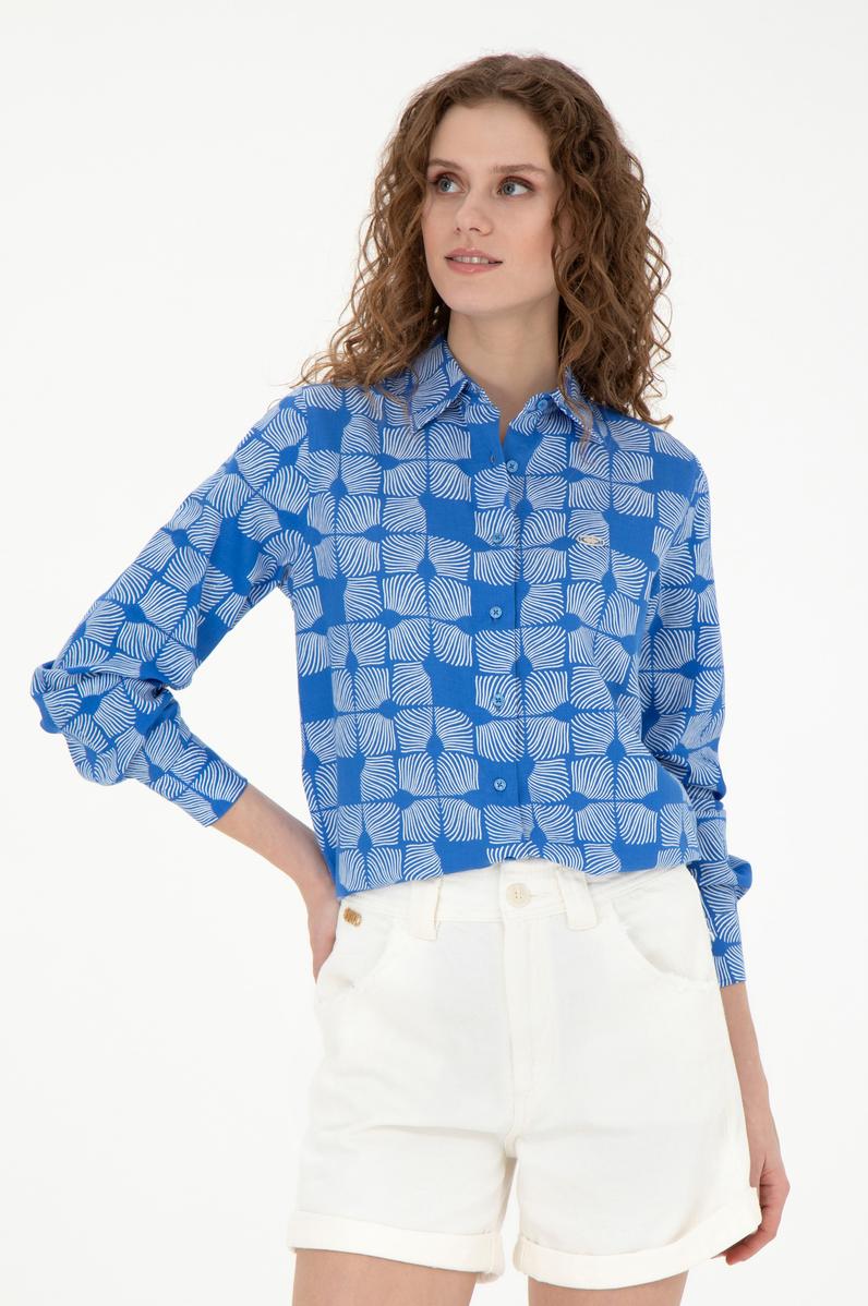 Kadın Saks Uzun Kollu Gömlek